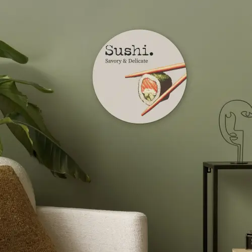 Sushi - Zalm - Rijst - Japans Akoestische PET Vilt - Rond klein -sfeer2