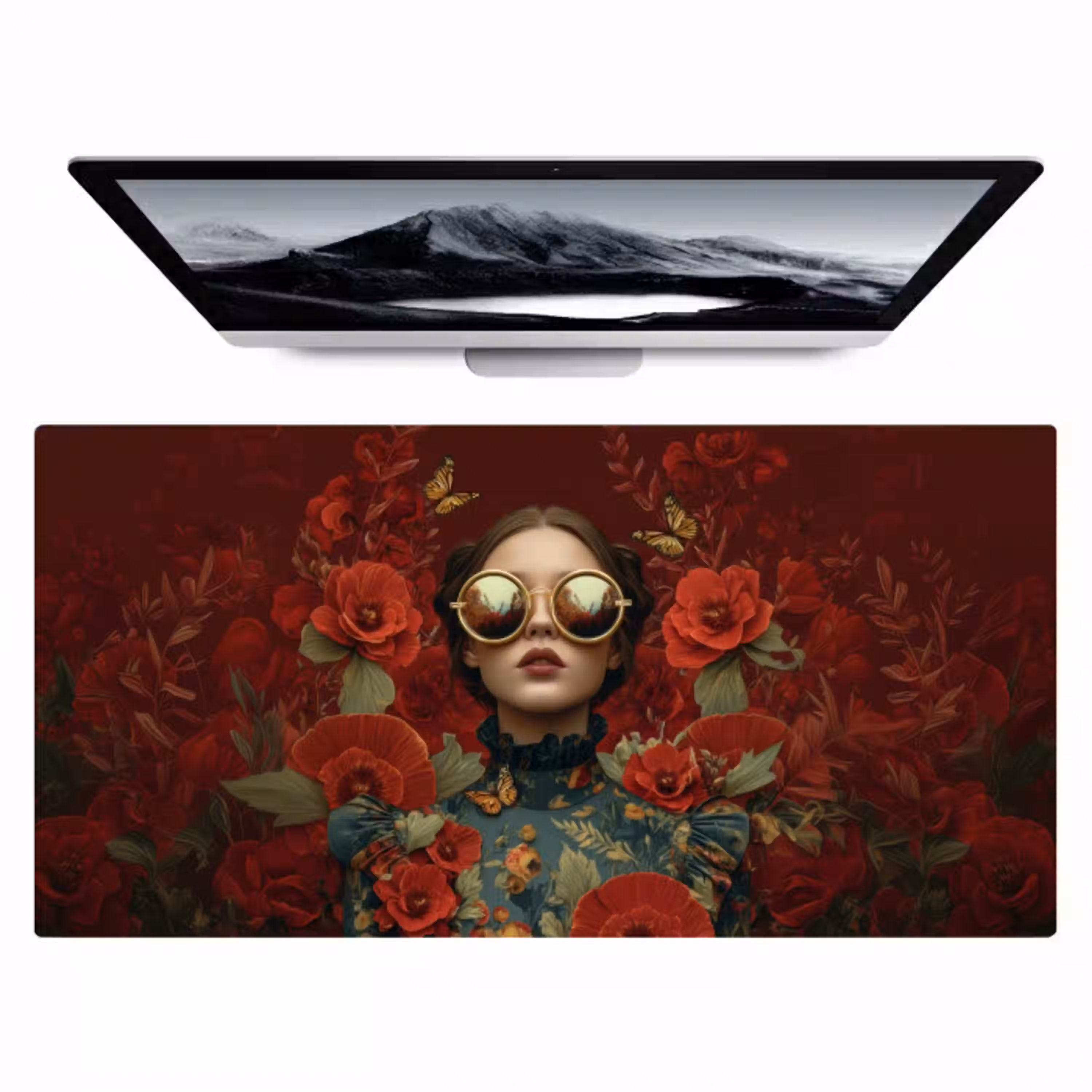 Bloemen - Dieprood - Zonnebril - Vrouw Muismat XXL klein -zzz3d