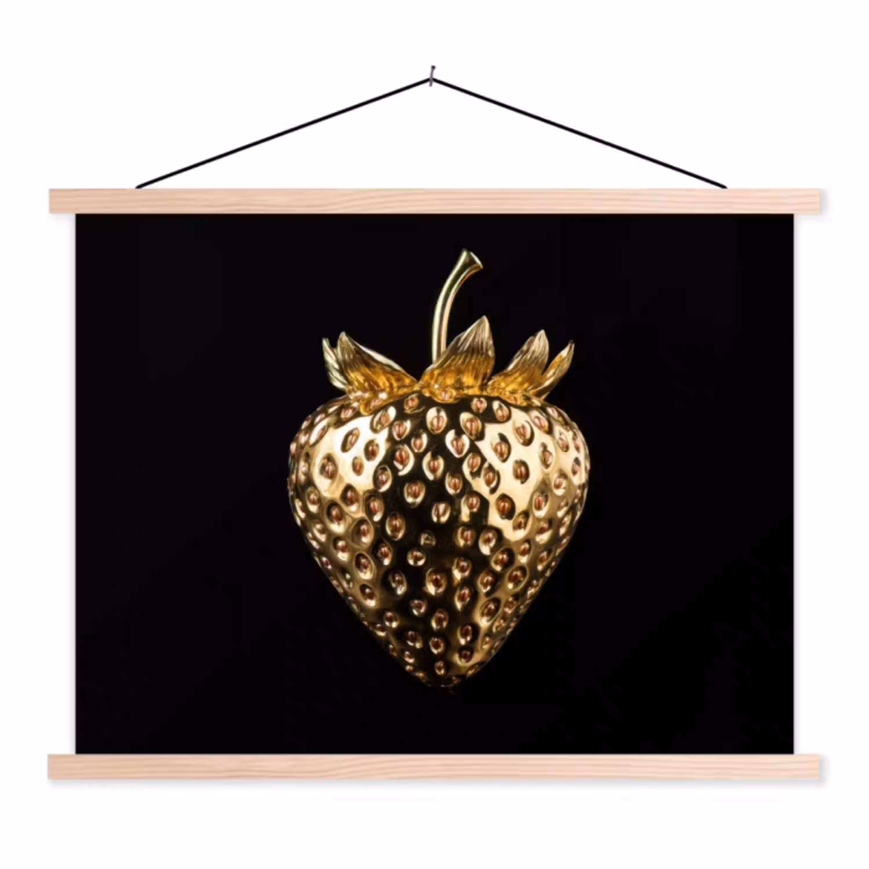 Aardbei - Goud - Zwart - Chrome textielposter latten blank klein -3d