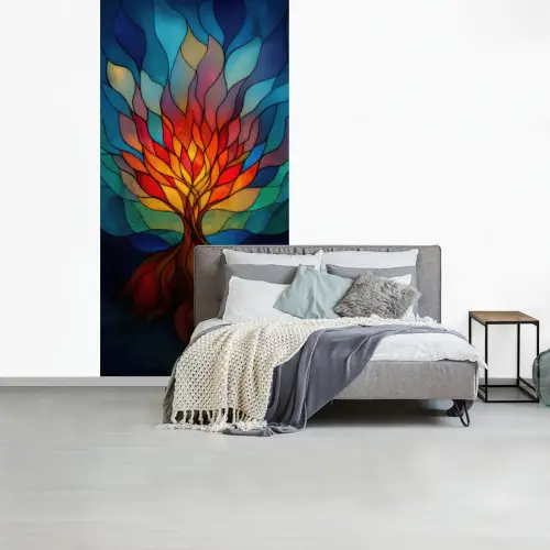 Sierglas - Boom - Rood - Vlakken fotobehang vinyl groot -slaapkamer