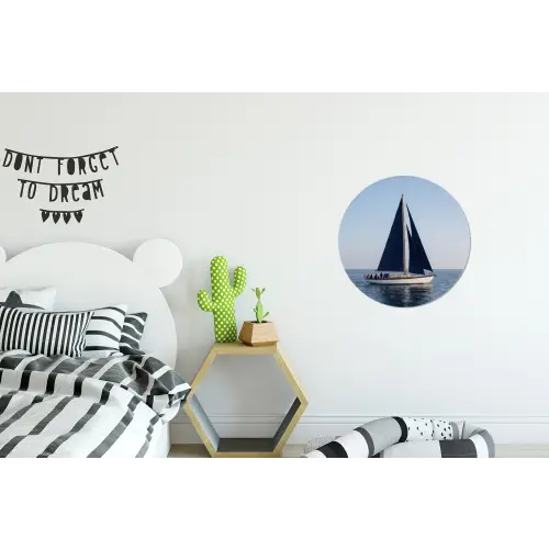 Zeilboot - Zee - Blauw Wandcirkel aluminium klein -kinderkamer