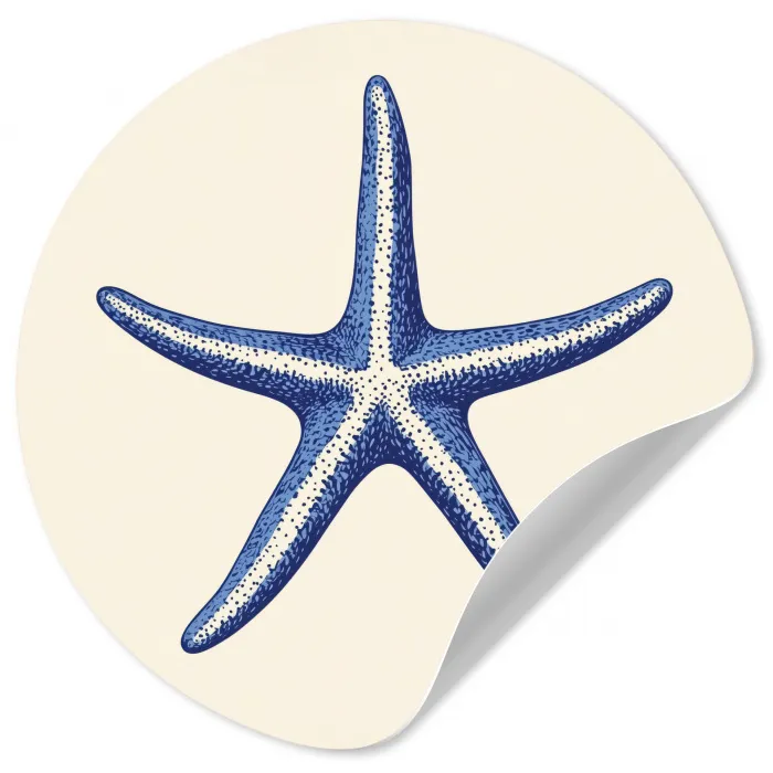 Blauwe zeester - Minimalistisch - Beige Wandcirkel behangsticker klein -3d