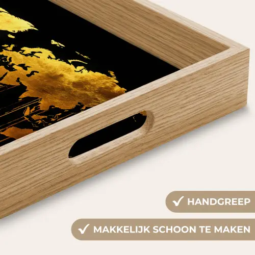Wereldkaart - Goud - Druipen - Zwart Dienblad Rechthoek middel -USP_HandgreepNL