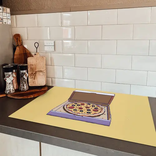 Pizza - Doos - Salami - Illustratie Inductie beschermer vinyl 3mm klein -sfeer3