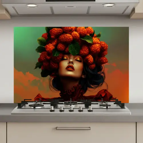 Vrouw - Frambozen - Bladeren keuken achterwand spatscherm klein -3d_website