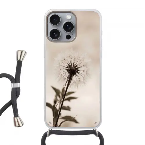 Paardenbloem - Minimalistisch - Wit Hoesje iPhone 16 Pro Max met koord klein -3d