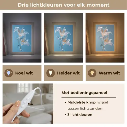 Lelies - Blauw - Glazen Light Box met kabel (Tafellamp) klein -USP_lichtkleurNL