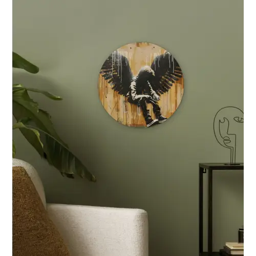Graffiti - Kunst - Vleugels - Street art - Banksy Wandcirkel kunststof plaat 5mm dik klein -sfeer3