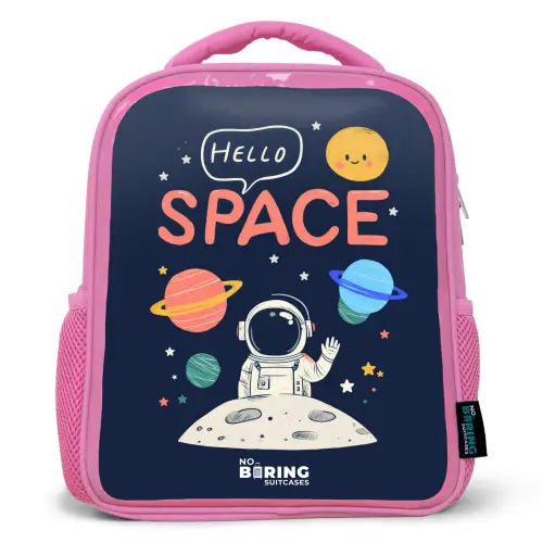 Astronaut - Quote - Planeten - Sterren Kinderrugzak - Roze middel -3d