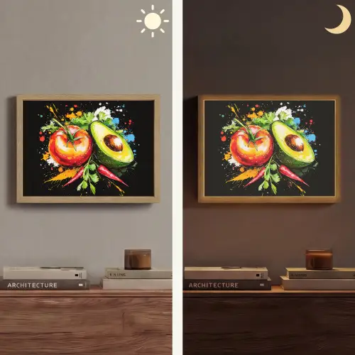 Tomaat - Avocado - Peper - Graffiti - Verf - Modern Light Box met batterij (Wandlamp) middel -sfeer3