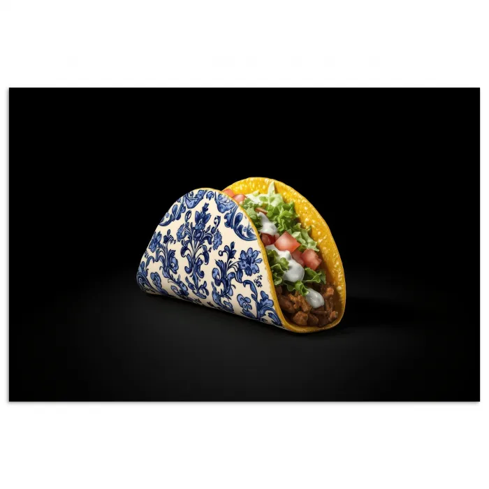 Taco - Vlees - Salade - Delftsblauw - Motief poster papier klein -3d