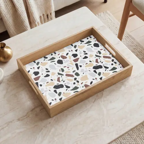 Terrazzo -  Patroon - Kleurrijk - Klei Dienblad Rechthoek middel 911 -sfeer1