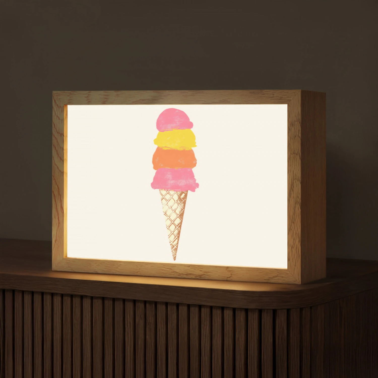 Schepijs - Hoorntje - Illustratie - Minimalistisch Light Box met kabel (Tafellamp) klein -z3d_website