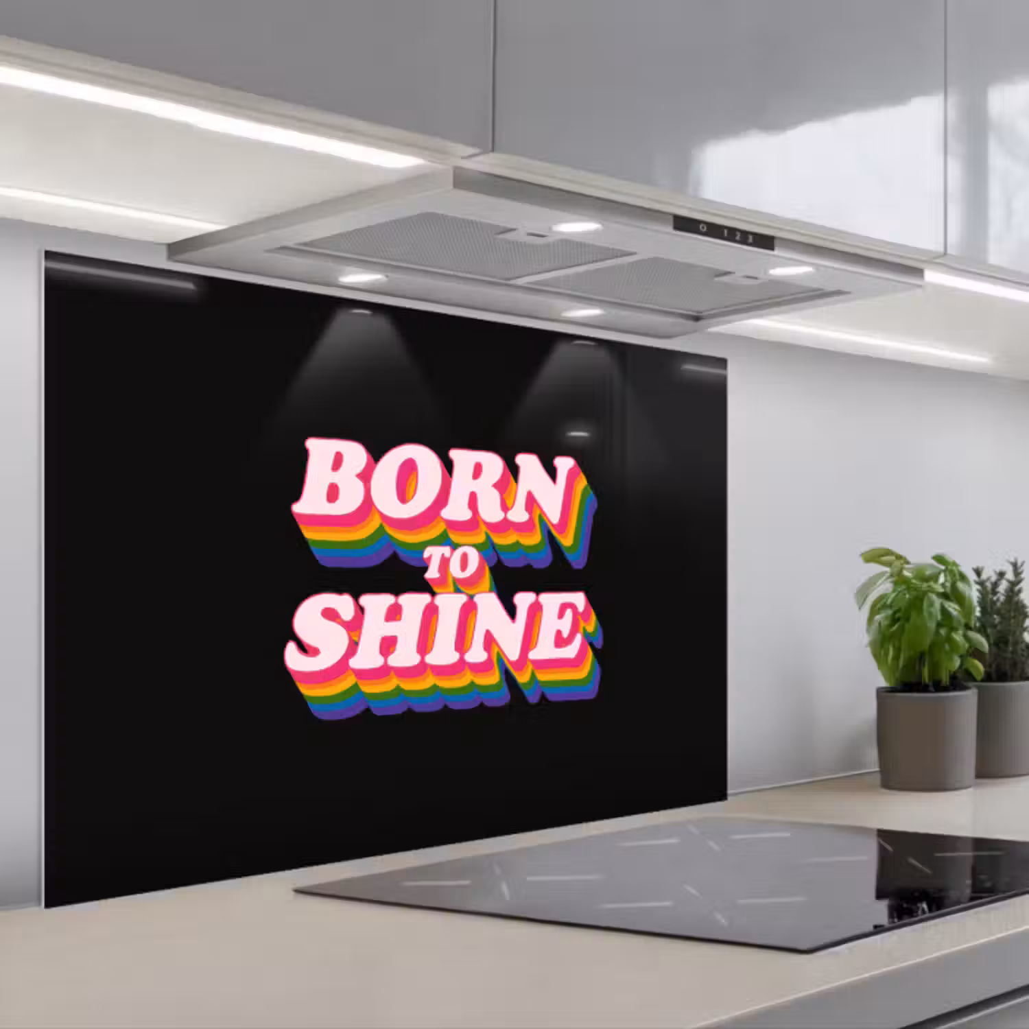 Spatscherm keuken - Quote - Regenboog - Roze - Zwart