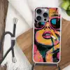 Portret - Vrouw - Abstract - Zonnebril Hoesje iPhone 16 Pro Max met koord klein -sfeer4