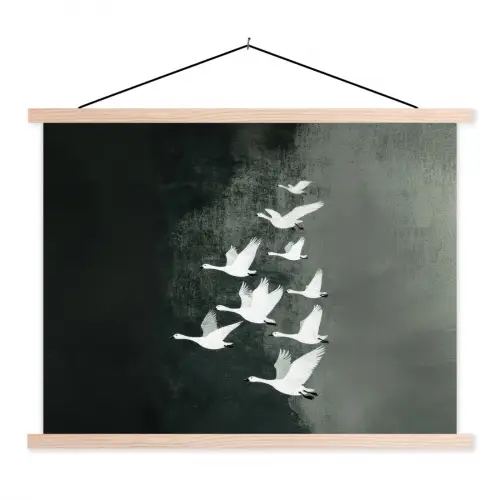 Vogel - Japandi - Groen textielposter latten blank klein -3d