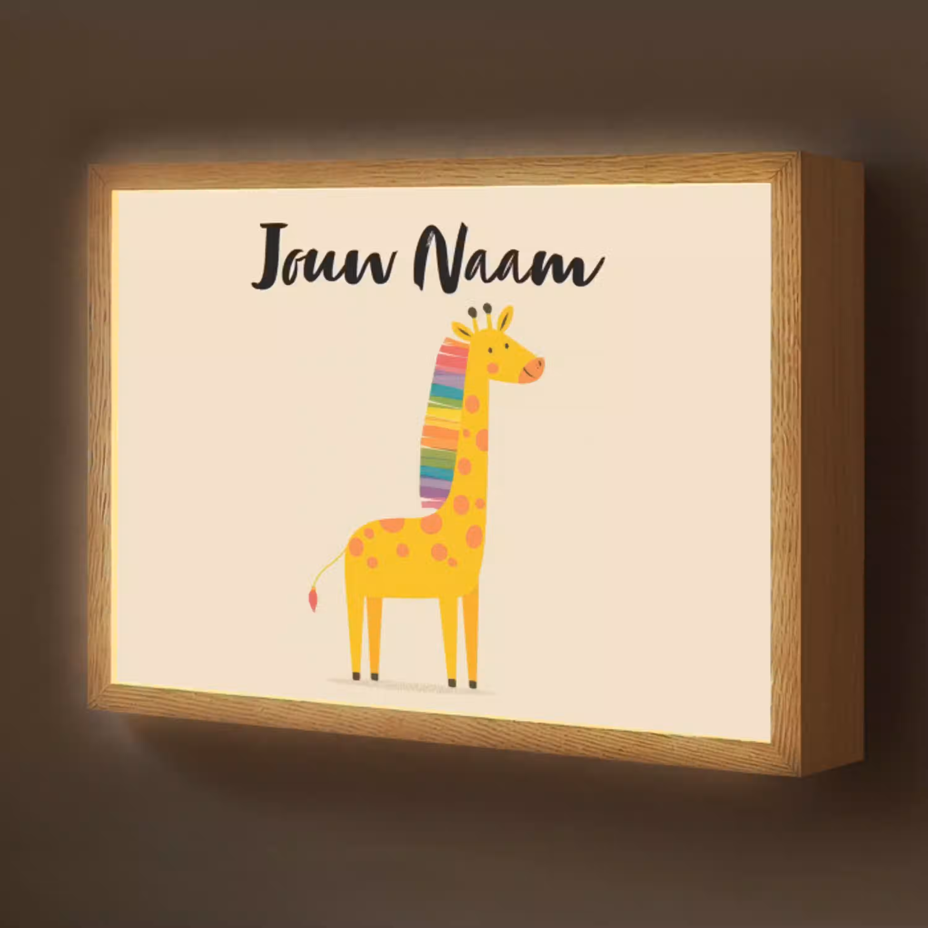 Giraffe - Regenboogmanen - Beige Light Box met batterij (Wandlamp kind) middel -z3d_website