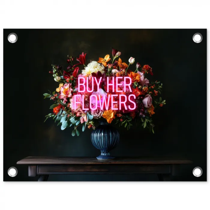 Quote - Bloemen - Vaas - Neon tuinposter los doek klein -3d