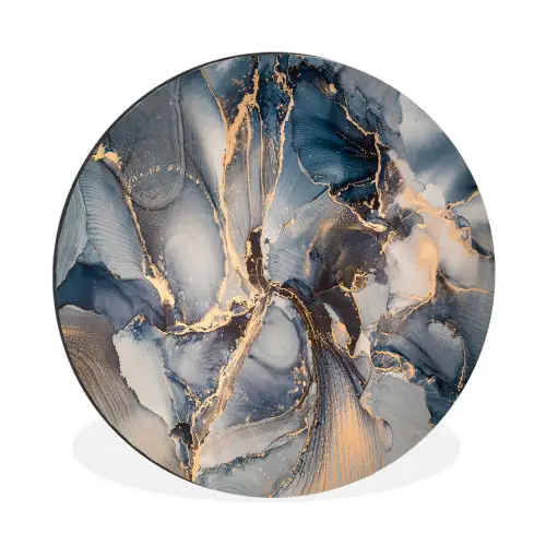 Marmer - Grijs - Blauw - Luxe - Goud Wandcirkel aluminium klein -3d