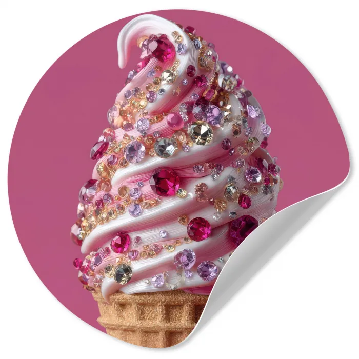 Softijs - Edelstenen - Roze - Hoorntje Wandcirkel behangsticker klein -3d