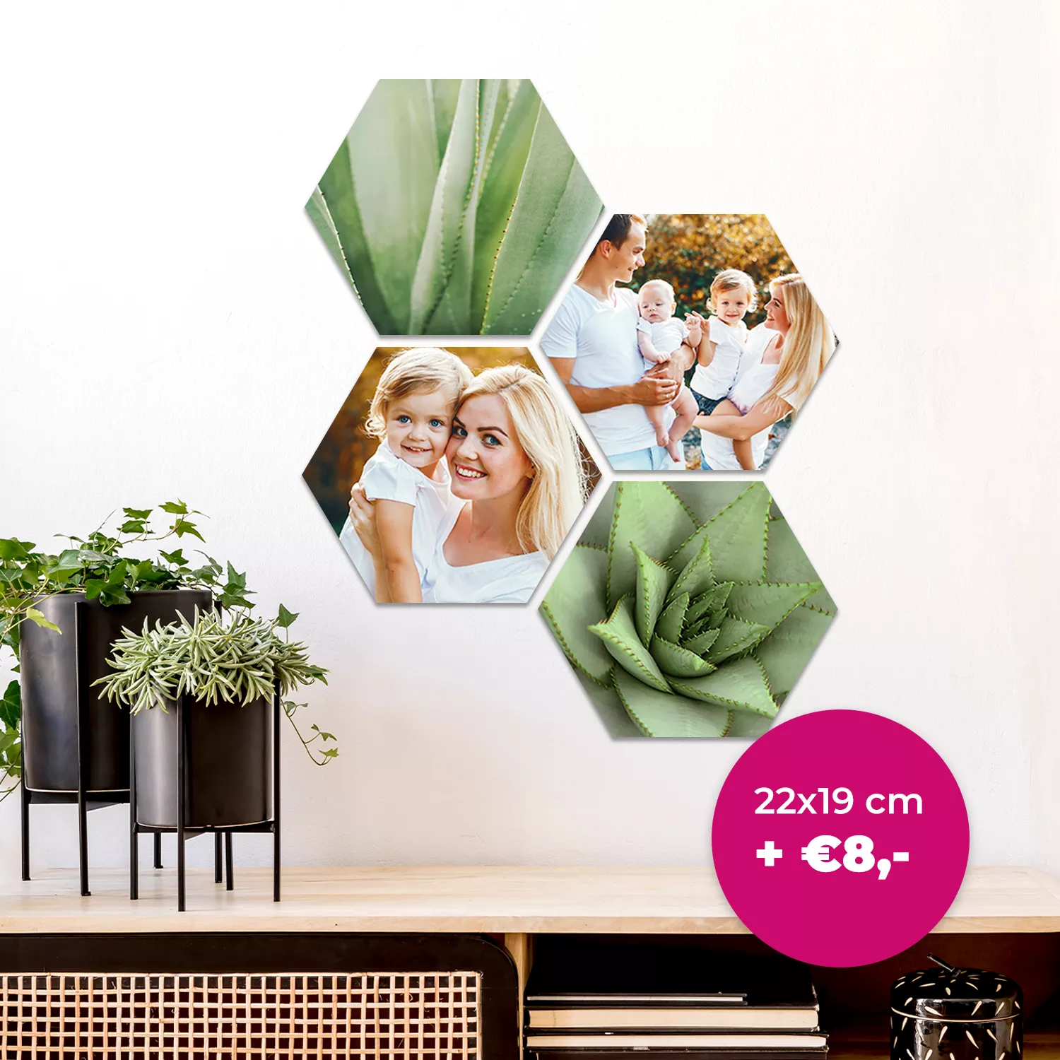 4 stuks hexagons 22x19 cm  + € 8,00