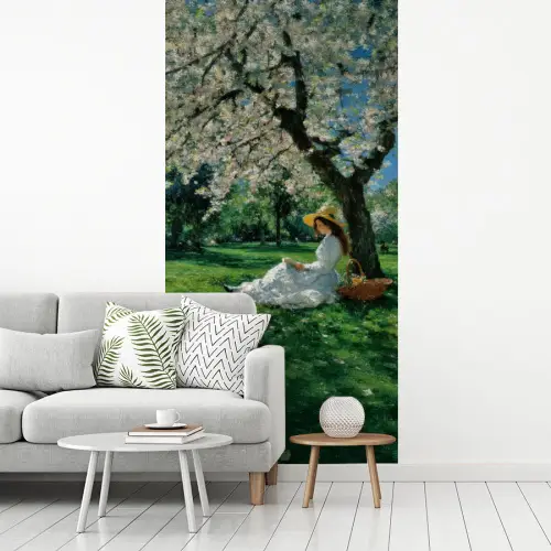 Vrouw - Boom - Boek - Mandje fotobehang vinyl groot -woonkamer