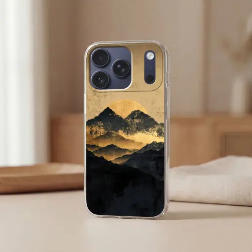 Gouden Bergen bij Maanlicht Telefoonhoesje iPhone 17 Pro klein -sfeer2