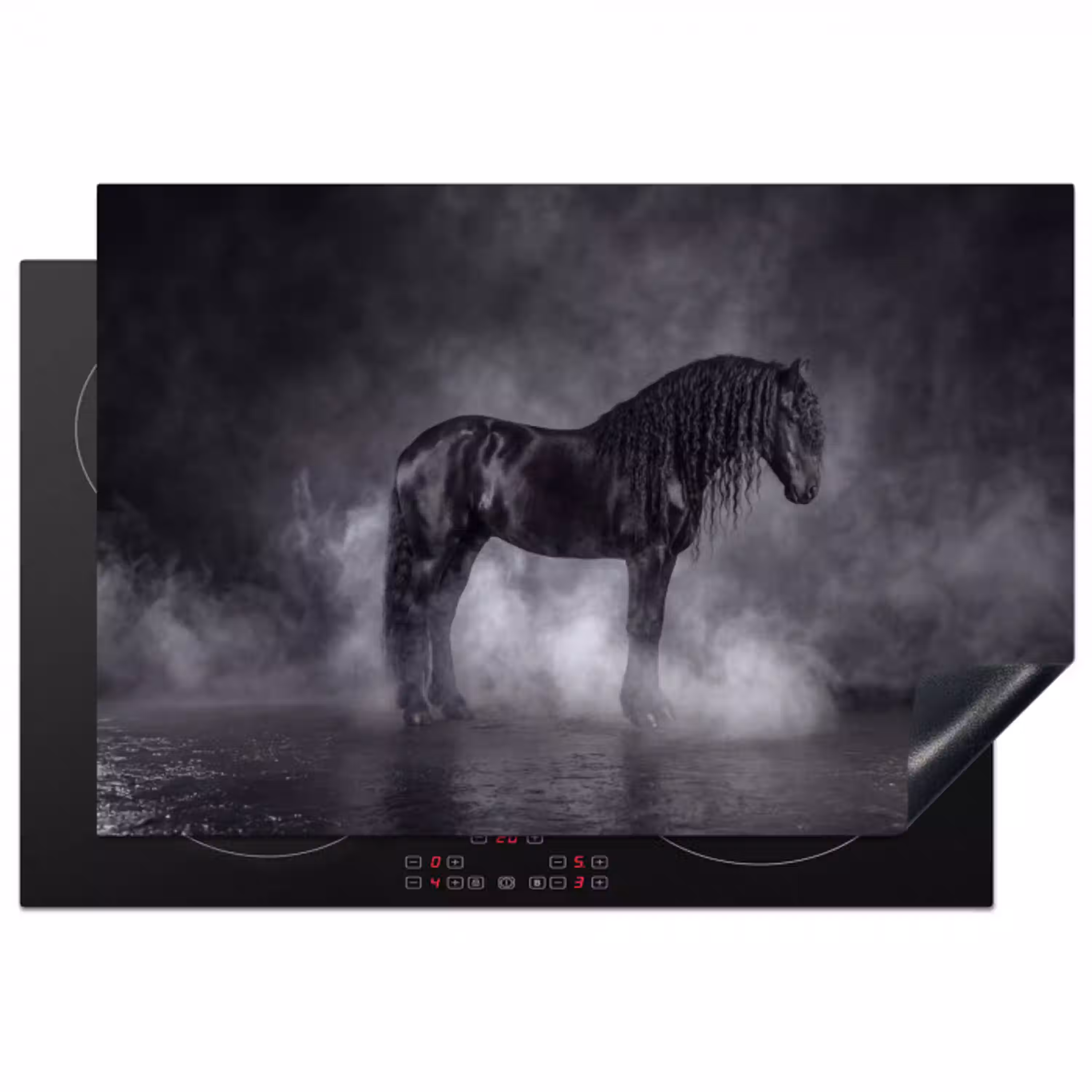 Paard - Magisch - Zwart Inductie beschermer vinyl 3mm klein -3d