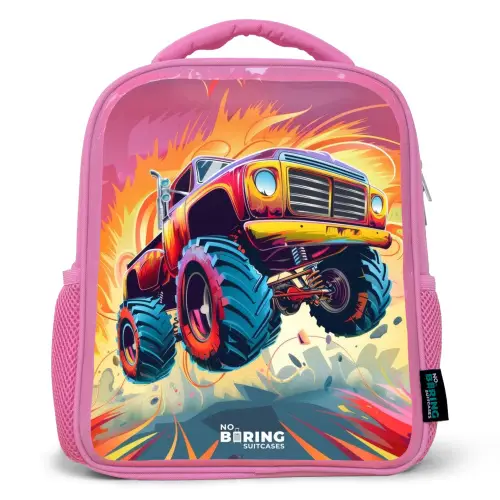 Roze Monstertruck Vliegt over het Asfalt Kinderrugzak - Roze middel -3d