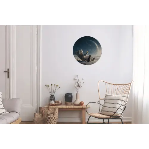 Maan - Kat - Astronaut - Ruimte Wandcirkel aluminium klein -woonkamer
