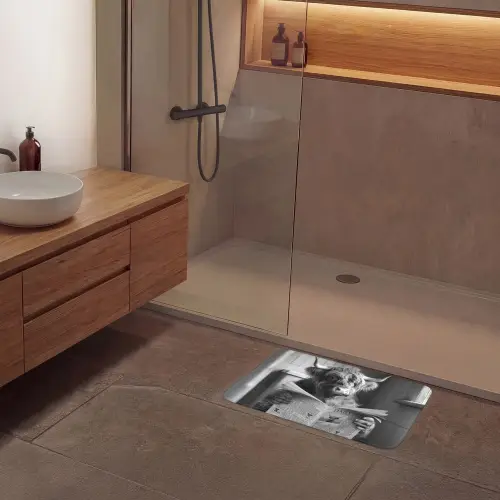Schotse hooglander - Koe - Krant - WC - Zwart wit Badmat klein -sfeer2