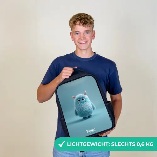 Blauw pluizig monster met hoorns Rugzak - Zwart middel -sfeer7_NL