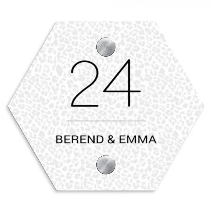 Lichtgrijs luipaard - Klassiek Naambord Hexagon klein -3d