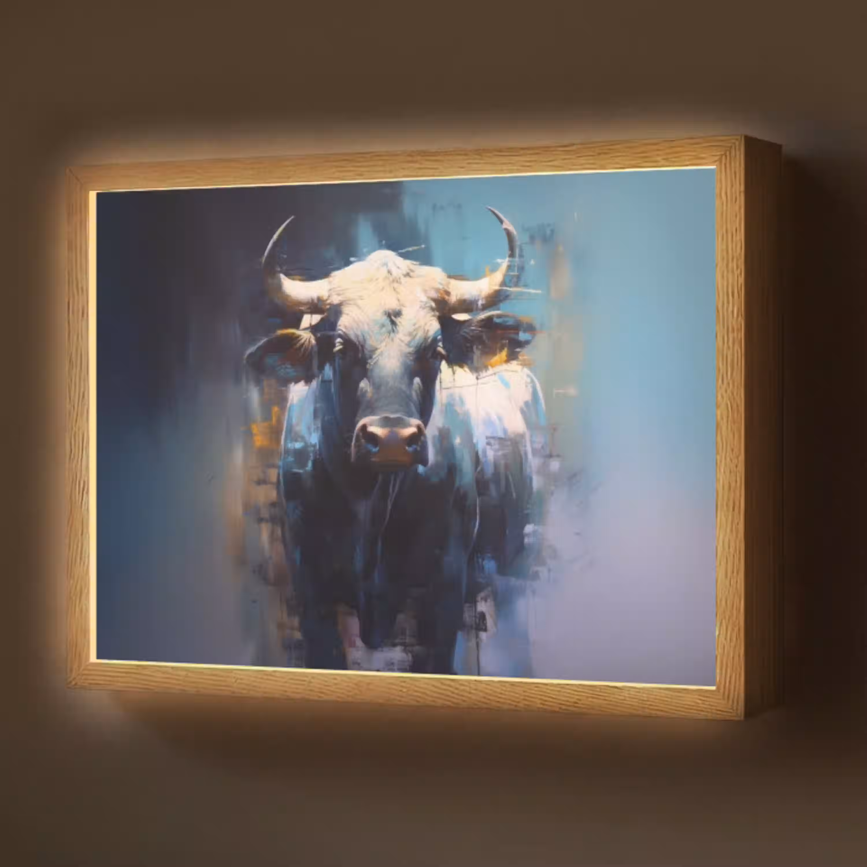 Stier - Zwart - Abstract - Horens Light Box met batterij (Wandlamp) middel -z3d_website