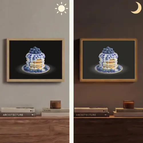 Pannenkoeken - Blauwe Bessen - Bord Light Box met batterij (Wandlamp) middel -sfeer3