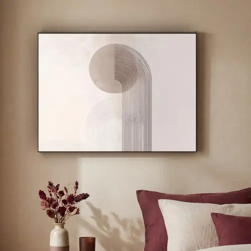 Minimalistisch - Cirkel - Lichtgrijs Textielframe zwart klein -sfeer1