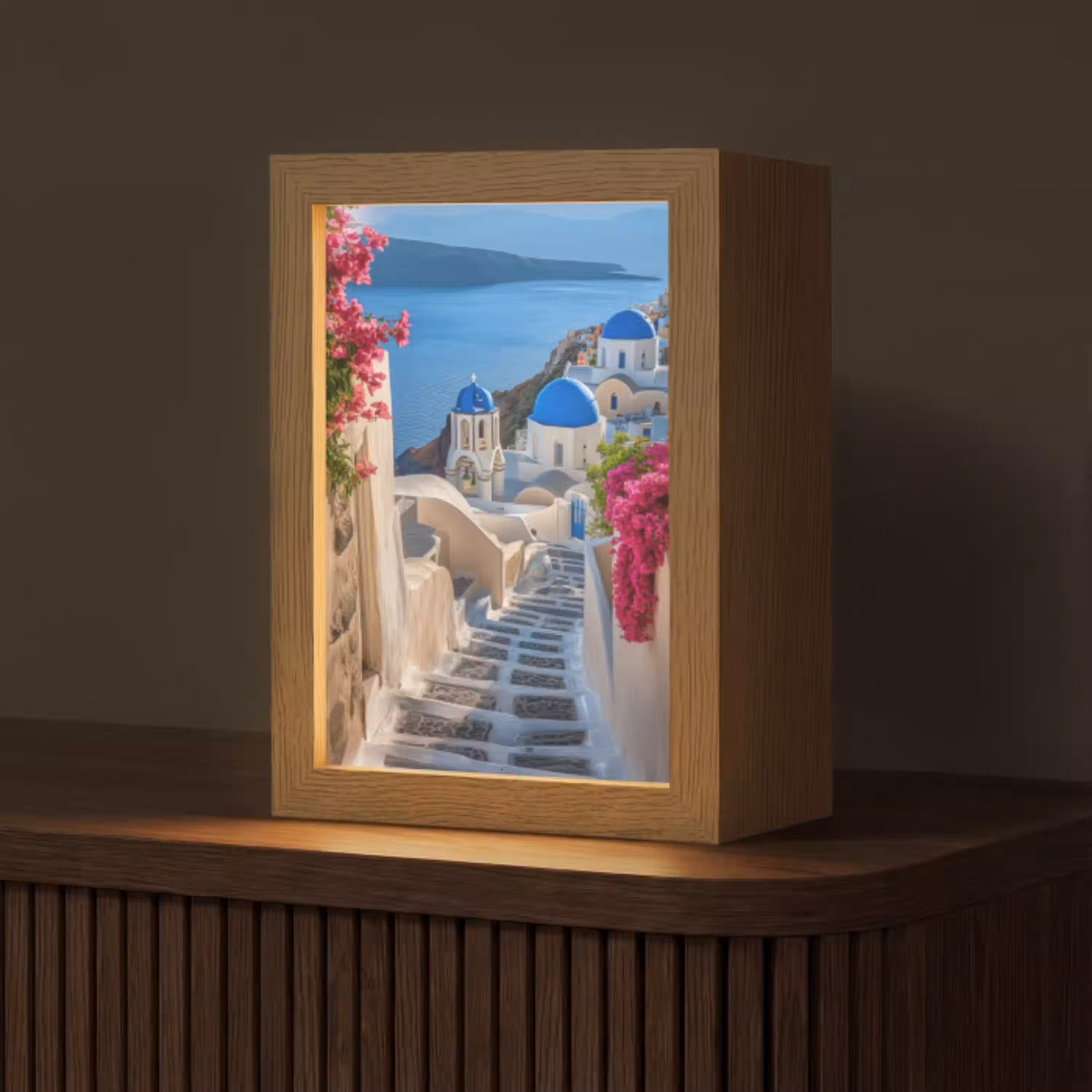 Santorini - Bloemen - Griekenland Light Box met kabel (Tafellamp) klein -z3d_website