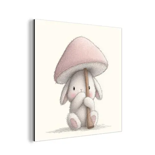 Paddenstoel - Konijn - Roze aluminium wit klein -3d