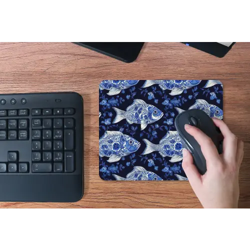 Vissen - Bloemen - Blauw muismat rubber klein 262 -toetsenbord
