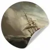 Een schip in volle zee bij vliegende storm - Schilderij van Willem van de Velde Wandcirkel behangsticker klein -3d