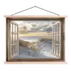 Doorkijk - Strand - Duinen - Zee - Natuur textielposter latten blank klein -3d