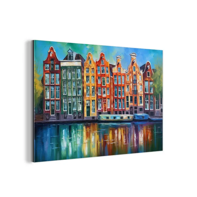 Amsterdam - Olieverf - Gracht - Schilderij - Kunst aluminium wit klein -3d