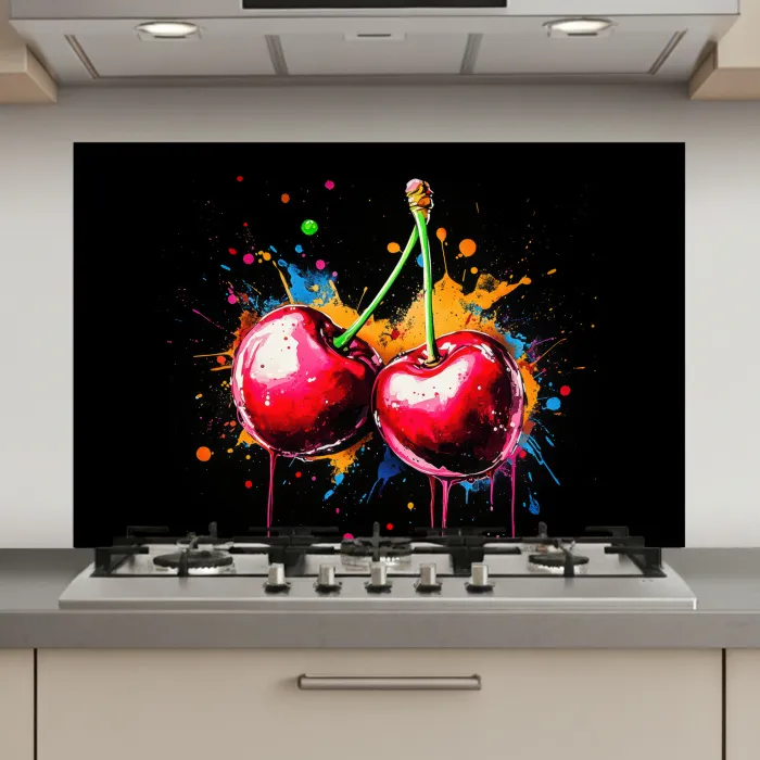 Kersen - Fruit - Graffiti - Verf - Abstract - Modern - Kleurrijk keuken achterwand spatscherm klein -3d_website