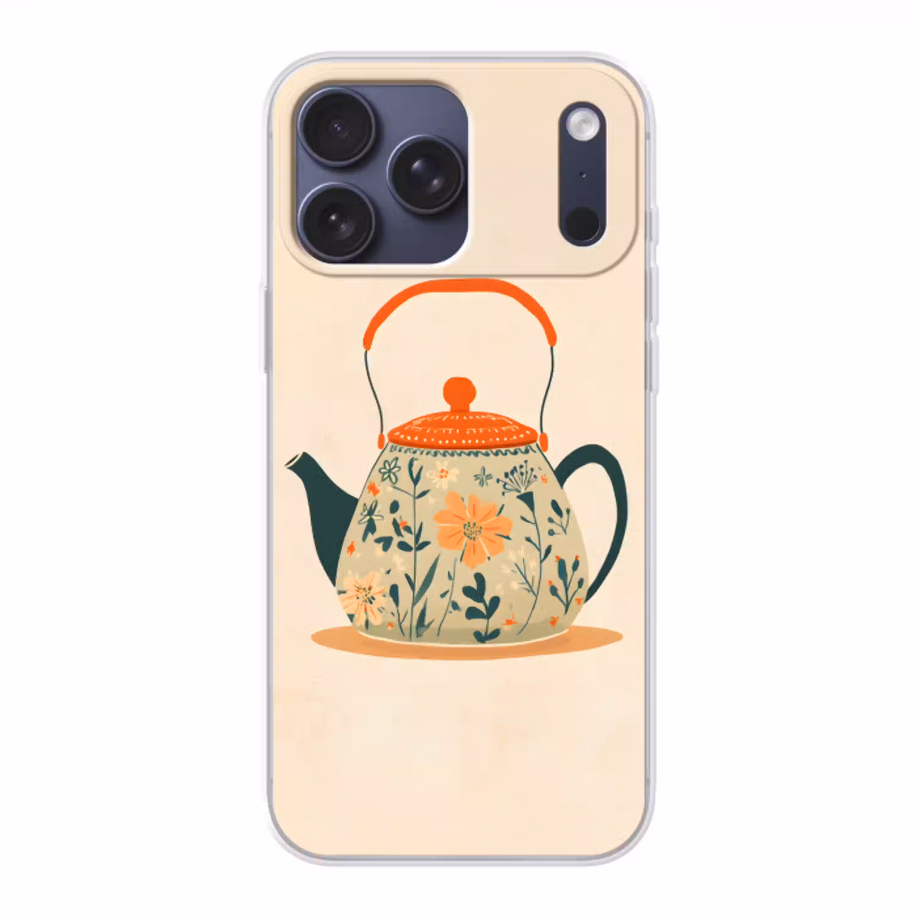 Oranje - Theepot - Bloemen - Bladeren Telefoonhoesje iPhone 17 Pro Max klein -3d