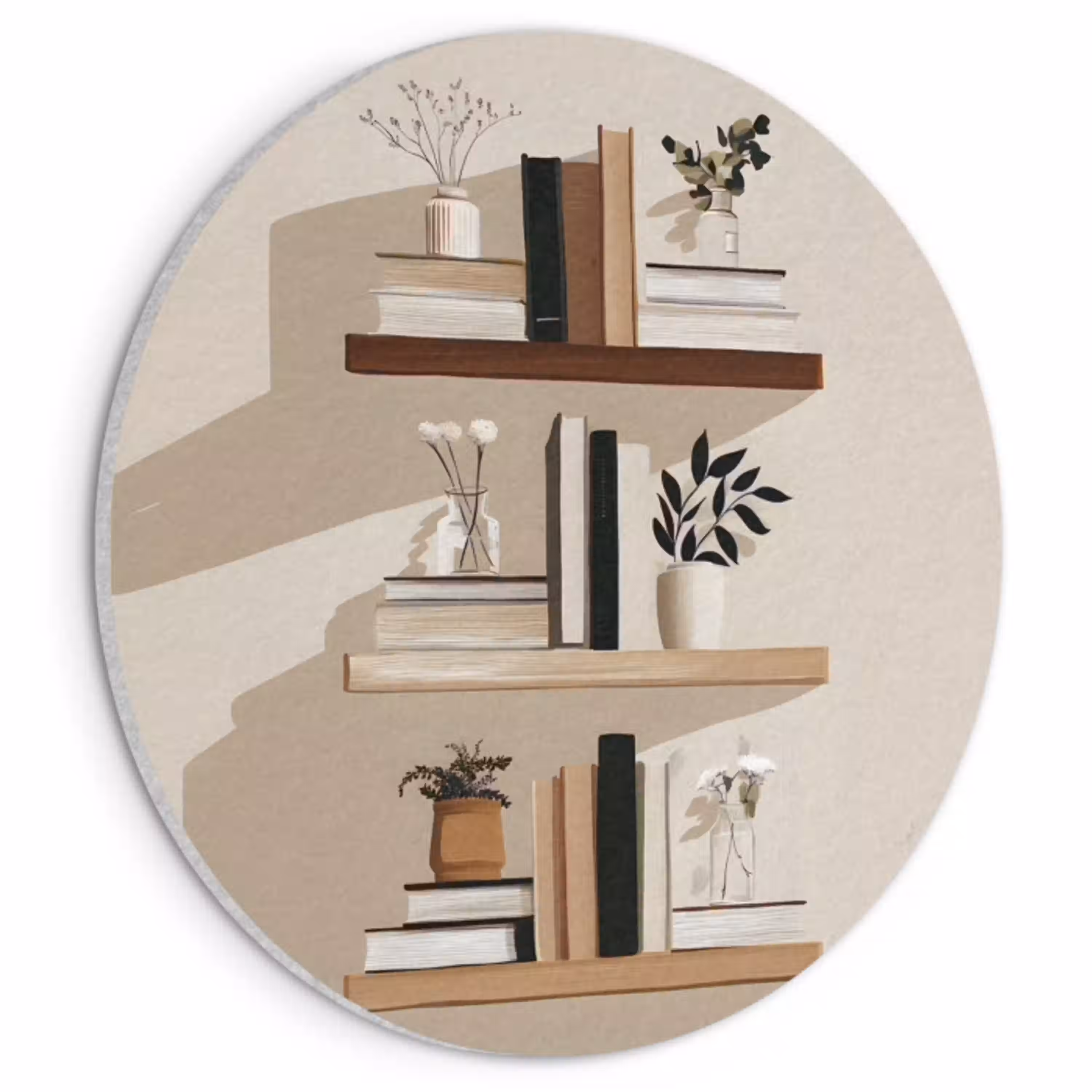 Plankjes - Boeken - Vaasjes - Planten Akoestische PET Vilt - Rond klein -3d