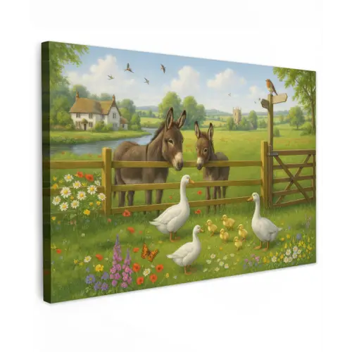 Ezels - Ganzen - Kleurrijk canvas 2cm klein -z3d