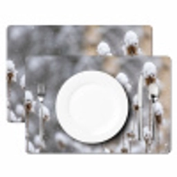 Roodborstje - Gedroogde bloem - Sneeuw - Winter - Vertederend Placemat vinyl groot -zzsfeer2_Kitchenyeah-website