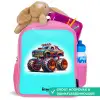 Monstertruck op Lichtblauwe Achtergrond Kinderrugzak - Roze middel -inhoud_NL