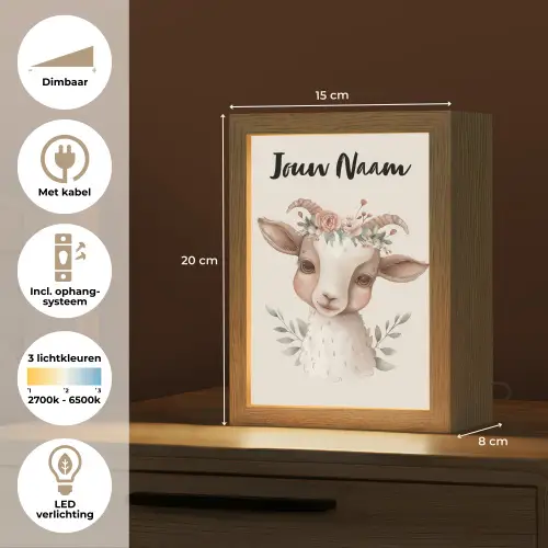 Geit - Dier - Bohemian - Bloemen - Boho Light Box met kabel (Kinderlampje) klein -USP_NL