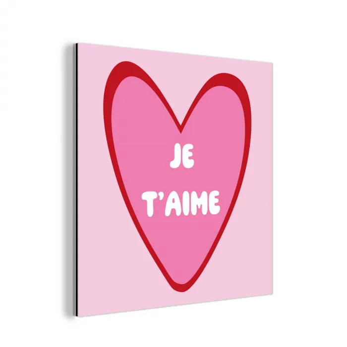 Hart - Frans - Valentijn - Roze aluminium wit klein -3d